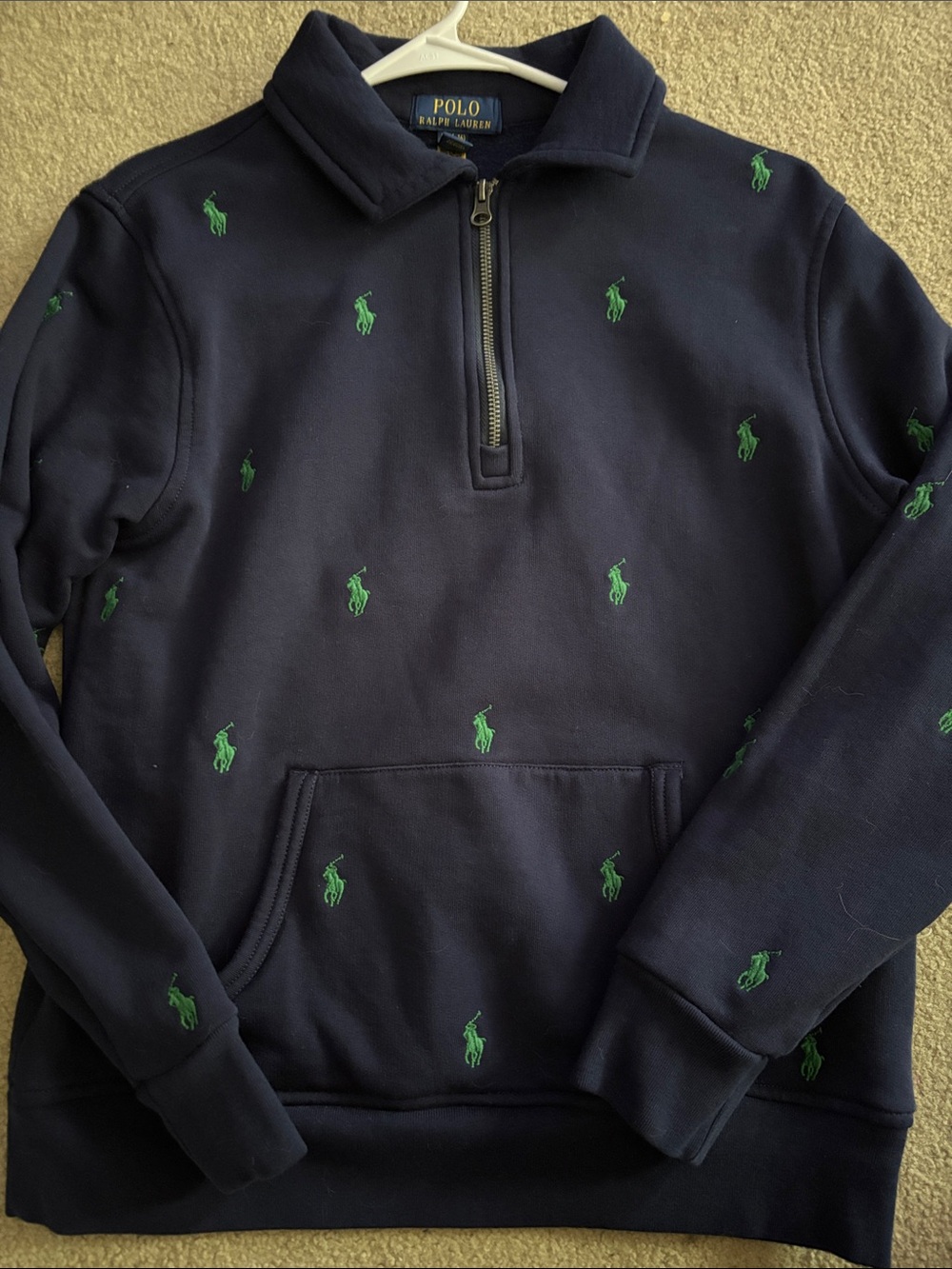 Ralph Lauren Navy quarter zipSweatshirt with Gold Logo Tag